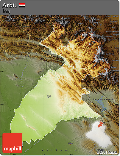 Physical Map of Arbil, darken
