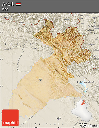 Satellite Map of Arbil, shaded relief outside