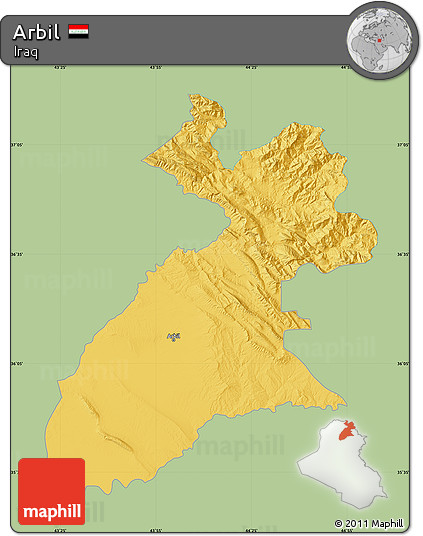 Savanna Style Map of Arbil, single color outside