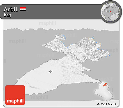 Gray Panoramic Map of Arbil, single color outside