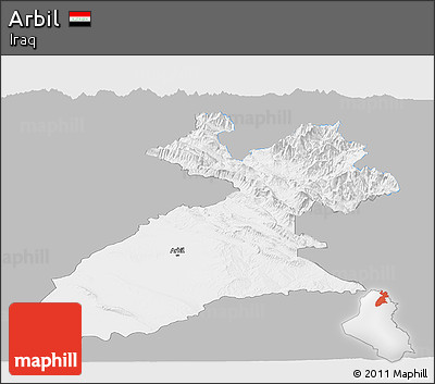 Gray Panoramic Map of Arbil, single color outside