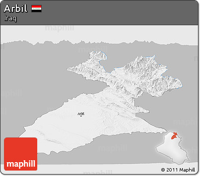 Gray Panoramic Map of Arbil, single color outside