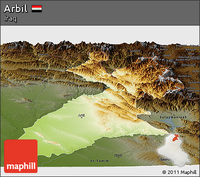 Physical Panoramic Map of Arbil, darken