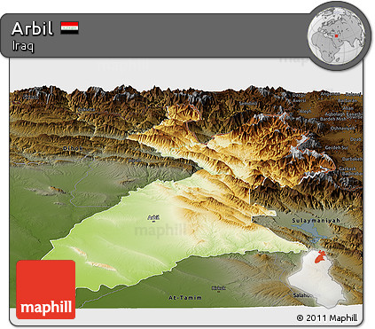 Physical Panoramic Map of Arbil, darken