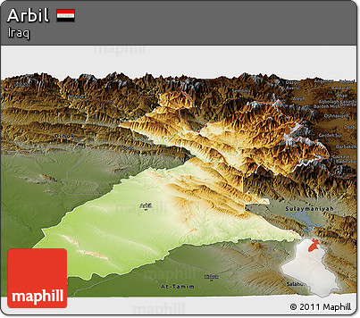 Physical Panoramic Map of Arbil, darken