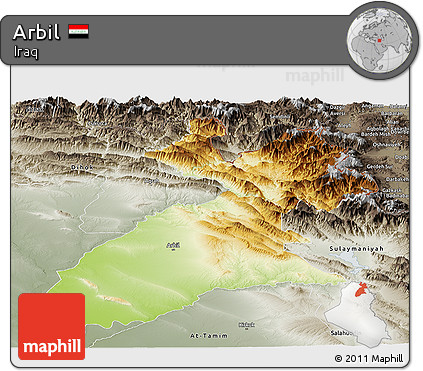 Physical Panoramic Map of Arbil, semi-desaturated
