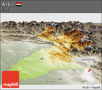 Physical Panoramic Map of Arbil, semi-desaturated