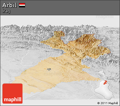 Satellite Panoramic Map of Arbil, lighten, desaturated