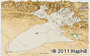 Shaded Relief Panoramic Map of Arbil, satellite outside