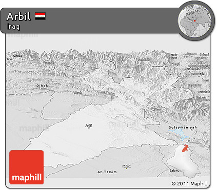 Silver Style Panoramic Map of Arbil