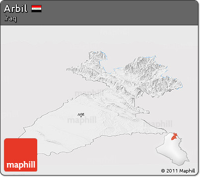 Silver Style Panoramic Map of Arbil, single color outside