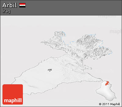 Silver Style Panoramic Map of Arbil, single color outside