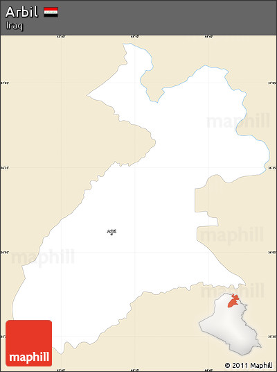 Classic Style Simple Map of Arbil, single color outside