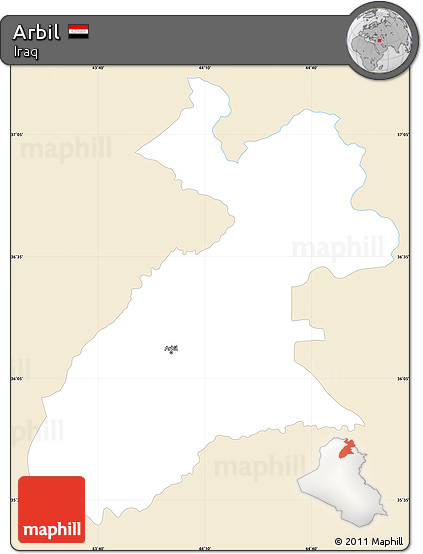 Classic Style Simple Map of Arbil, single color outside