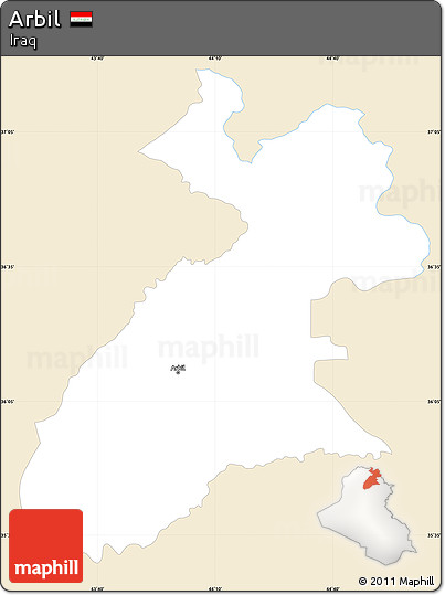 Classic Style Simple Map of Arbil, single color outside
