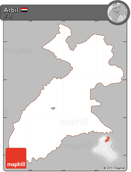 Gray Simple Map of Arbil, cropped outside