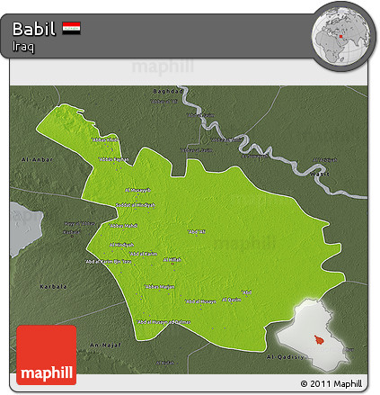 Physical 3D Map of Babil, darken, semi-desaturated