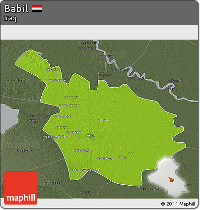 Physical 3D Map of Babil, darken, semi-desaturated