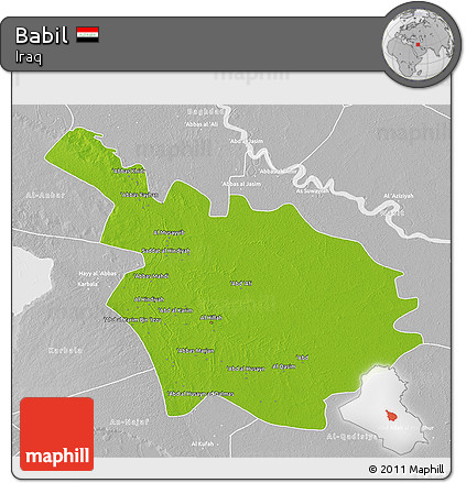 Physical 3D Map of Babil, lighten, desaturated