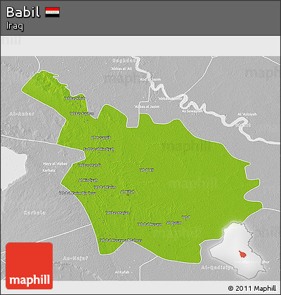 Physical 3D Map of Babil, lighten, desaturated