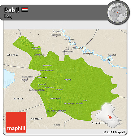 Physical 3D Map of Babil, shaded relief outside