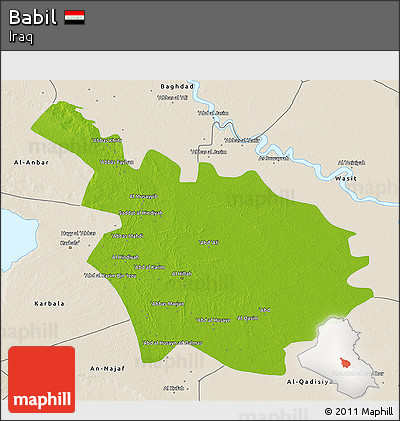 Physical 3D Map of Babil, shaded relief outside