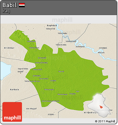 Physical 3D Map of Babil, shaded relief outside