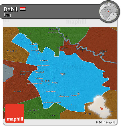 Political 3D Map of Babil, darken