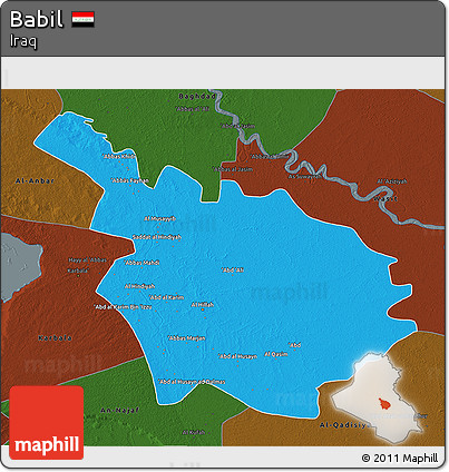 Political 3D Map of Babil, darken
