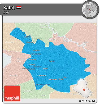 Political 3D Map of Babil, lighten