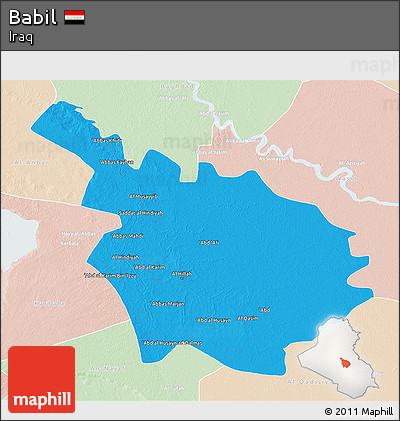 Political 3D Map of Babil, lighten