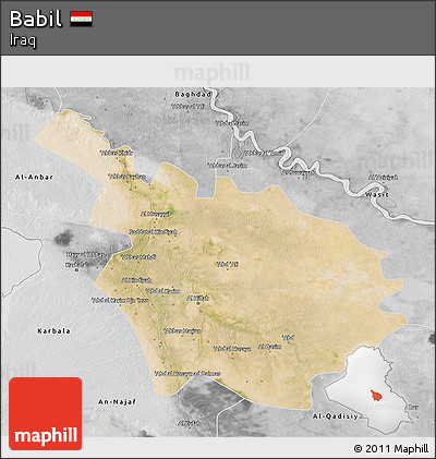 Satellite 3D Map of Babil, desaturated