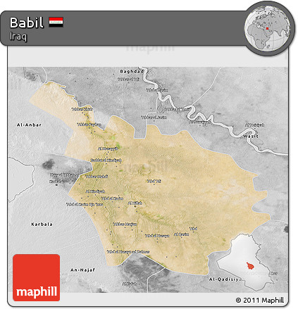 Satellite 3D Map of Babil, desaturated
