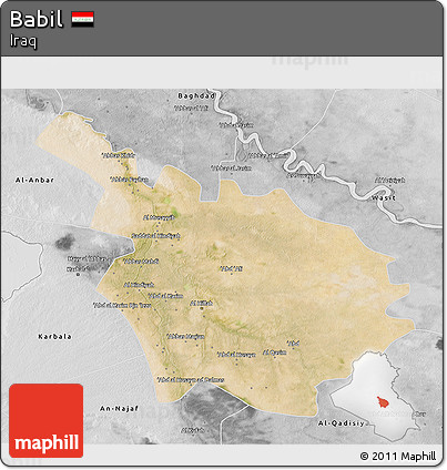 Satellite 3D Map of Babil, desaturated
