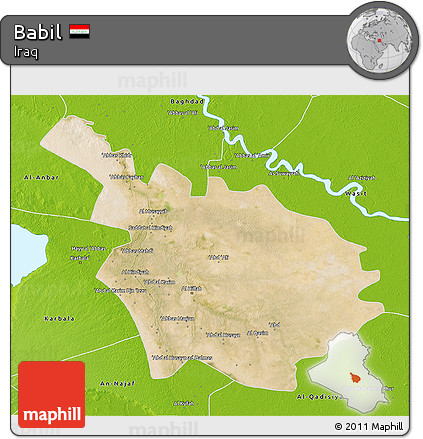 Satellite 3D Map of Babil, physical outside