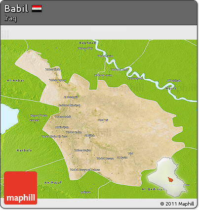 Satellite 3D Map of Babil, physical outside