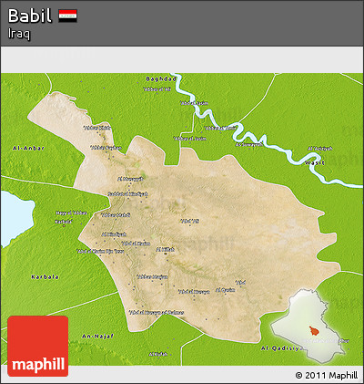 Satellite 3D Map of Babil, physical outside