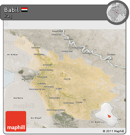 Satellite 3D Map of Babil, semi-desaturated