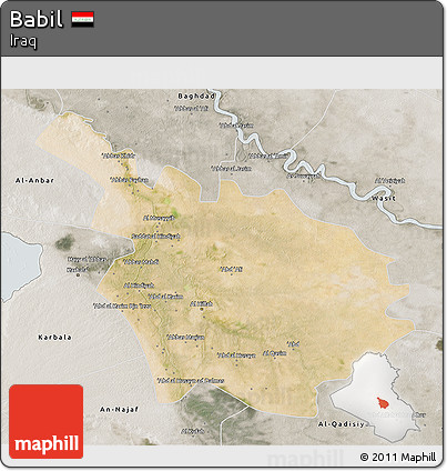 Satellite 3D Map of Babil, semi-desaturated