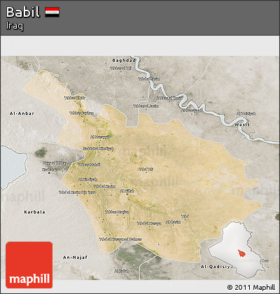 Satellite 3D Map of Babil, semi-desaturated