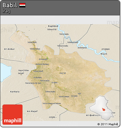 Satellite 3D Map of Babil, shaded relief outside
