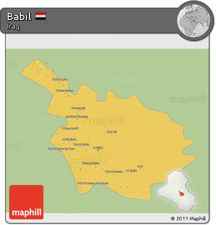 Savanna Style 3D Map of Babil, single color outside