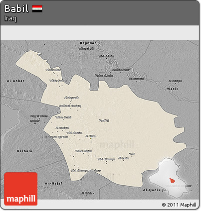 Shaded Relief 3D Map of Babil, darken, desaturated