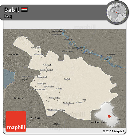 Shaded Relief 3D Map of Babil, darken