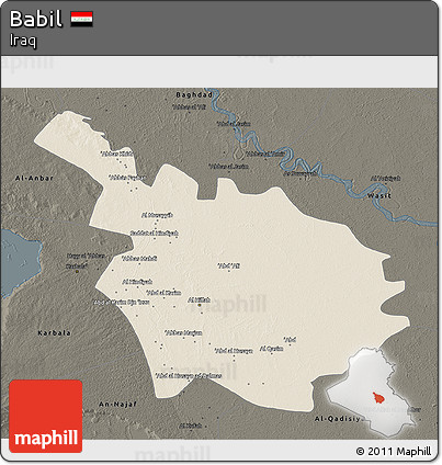 Shaded Relief 3D Map of Babil, darken
