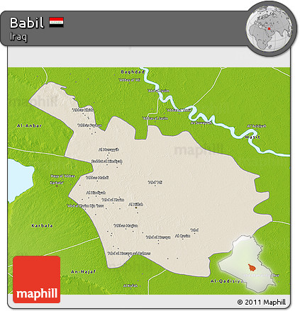 Shaded Relief 3D Map of Babil, physical outside