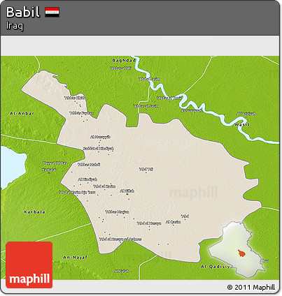 Shaded Relief 3D Map of Babil, physical outside