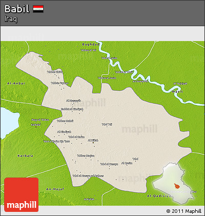 Shaded Relief 3D Map of Babil, physical outside