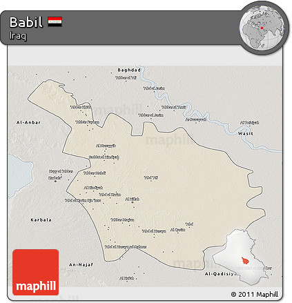 Shaded Relief 3D Map of Babil, semi-desaturated