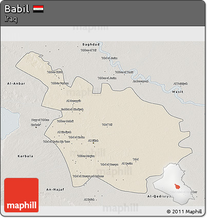Shaded Relief 3D Map of Babil, semi-desaturated